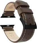 BARTON WATCH BANDS - Saddle Brown Leather & White Stitching (Black Hardware) Top Grain Leather Watch Bands Compatible with Apple Watch Models - 1, 2, 3, 4, 5, 6, 7, 8, 9, 10, SE, Ultra & Ultra 2 - (42mm/44mm/45mm/49mm)