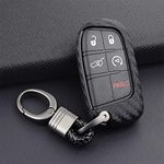 M.JVisun Soft Silicone Rubber Carbon Fiber Texture Case Key Fob Cover For Jeep Compass Grand Cherokee SRT Renegade Trailhawk Car Key Shell - Black - Weave Keychain