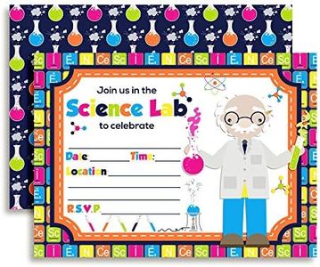 Amanda Creation Science Lab Themed Birthday Party Fill in Invitations set of 20 with envelopes