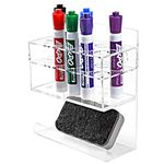 MyGift Wall-Mounted 2-Tier Clear Acrylic 10-Slot Dry Erase Whiteboard Marker and Eraser Holder Stand