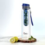 CELLO Detox Fruit & Tea Infuser Glass Water Bottle| Wide Cap Sealed With Flip Top | Leak Proof & Durable | Ideal for Gym, Office, Travel | 750ml, Blue