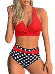 Adigaber Women's Two Piece Swimsuits Criss Cross Top Bikini High Waisted Bottom Tummy Control Bathing Suits Vintage Print Swimwear