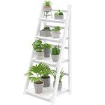 HOMIDEC Plant Stand, 4 Tier Wooden Ladder Shelf Free Installation Display Shelf, Foldable Plant Stands Indoor Shelves for Garden Living Room, White