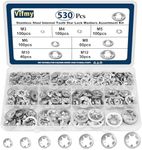 Vifmy 530PCS Internal Tooth Star Lock Washers, M3 M4 M5 M6 M8 M10 M12 Quick Speed Locking Washers Assortment Kit, Stainless Steel Push on Locking Washer