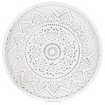 Hanobe Round Decorative Coffee Tray: Rustic White Table Tray Decor Farmhouse Centerpiece Wood Circle Tray Floral Serving Trays for Kitchen Counter Boho Ottoman Tray for Home