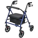 LIVINGbasics Rollator Walker with Seat for Seniors(Only 18.5 LBS) , Foldable 4-Wheel Rolling Walker, Padded Seat & Backrest, Under-Seat Storage Bag, Adjustable Handle Height 31.5"-35", Supports 300 lbs, Lightweight Blue