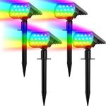 Solar Color Changing Lights Outdoor, Multi-Color RGB Solar Landscape Spotlight, IP65 Waterproof Solar Powered Garden Lights, Solar Spot Lights for Pathway Tree Garden Halloween Christmas, 4 Pack