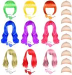 XLSXEXCL 27 Pieces Colored Wigs Funky Colorful Wigs Three Styles Neon Party Wigs with Heart Shape Sunglasses and Wig Cap for Women Cosplay Bachelorette Party,Halloween Costume