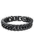 Black Steel Link Bracelet Mens 12mm 23cm Stainless Steel Curb Franco Bracelets Chunky Punk Hip Hop Jewelry