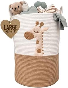 Large Giraffe Laundry Hamper for Nursery – 20" Tall Woven Rope Storage Basket for Baby Toys, Clothes, and Blankets – Cute Animal Nursery Decor with Handles – Soft & Durable Organizer Bin (White & Tan)