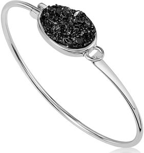 Humble Chic NY Black and Silver Bracelets for Women - Black Bracelet for Women, Sparkly Arm Bangle Jewelry, Silver Tone Cuff with Simulated Druzy Crystal Stone, Simple Boho Stackable Statement Cuff