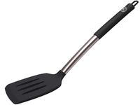 Starchef Silicone Slotted Turner Spatula Heat Resistant Non-Stick Soft Grip, Stainless Steel(Black)