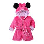 Bowknot Hooded Robe Warm Soft Sleepwear Housecoat, Rose Red, Toddler Girls 12-18 Months