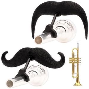 The Original Brasstache 2.0 - [2-Pack] Clip-on Mustache for Trumpet Mouthpiece, XL and Handlebar Combo Version