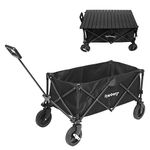 Rainberg Folding Trolley on Wheels & Table on Top Cart with Adjustable Handle & Cover Bag, Foldable Wagon for Outdoor Camping, Picnic, Shopping 120KG Weight Capacity Wheelbarrows (Black)