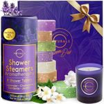 Shower Steamers Aromatherapy - Birthday Gifts for Women - Shower Bombs Aromatherapy, Spa Day Essentials, Relaxation Spa Gifts - Self Care Unique Gifts for Women and Men (Gift Set w/Scented Candle)