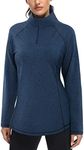Miusey Long Sleeve Polo Shirts for Women 1/4 Zip Pullover Thermal Fleece Tunics or Tops to Wear with Leggings Lightweight Pullover Athletic Pilates Yoga Navy L