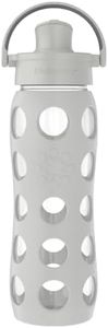 Lifefactory 16-Ounce Glass Water Bottle with Active Flip Cap and Protective Silicone Sleeve, Stone Gray
