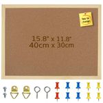 OWLKELA 40X30cm Thicken Cork Board, Notice Pin Board, Memo Board, with 10 Pushpins and Hanging Rings Vision Board, Bulletin Board for Office, Classroom or Home Classic Wooden Frame