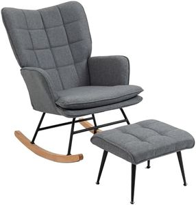 HOMCOM Silla Mecedora con Reposapiés Sillón de Relax Silla Ocio con Cojín Acolchado y Antivuelco Carga 130 kg para Salón Dormitorio Balcón 64x89x90 cm Gris