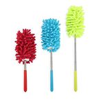 KissDate Microfiber Extendable Hand Dusters Washable Dusting Brush with Telescoping Pole for Cleaning Car, Computer, Air Conditioning, TV and Else Pack of 3