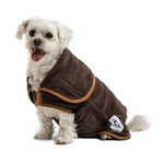 Drying Dog Fleece Coat by The Wagging Tailor® - Soft Feel Microfibre Small Dogs Coat - Adjustable Dog Towels Absorbent Robe With Velcro Collar & Under Belly, Drying Coat for Dogs (Brown, S)