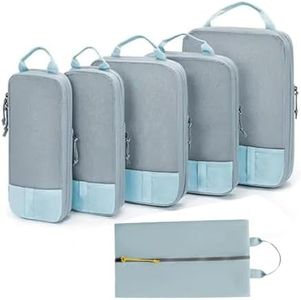 Compression Packing Cubes, Set of 6 Areaphmet Travel Packing Organisers travel packing cubes set Compression Bags for Travel Luggage Organizers for Suitcases Travel Accessories (Blue, 6pcs)