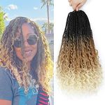 Boho Goddess Braids Crochet Hair for Black Women 18 Inch 8 Packs Bohemian Crochet Braids Hair Extensions with Curly Ends Boho Box Braids Crochet Hair (1B/27/613, 18 Inch (Pack of 8))