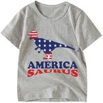 Boys 4th of July Shirt Girls American Flag Tees Toddler Kids USA Flag Independence Day Patriotic Kids Short Sleeve T-Shirt, 2-dinosaur, 6 Years