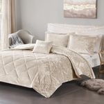 Intelligent Design Queen Duvet Cover Set, Velvet Queen Duvet Set, Luxury Diamond Quilting, Lustrous Duvet Cover, Fluffy Duvet Cover, Decor Pillow & 2 Shams, 4 Pieces, Felicia Full/Queen, Champagne