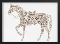 Personalise Horse Gifts for Girls | Horse Print Wall Art | Equestrian Gifts for Horse Lovers | Ideal Horse Gifts for Women | Custom Word Art Decor Picture/Poster - Unique Present/Keepsake Framed