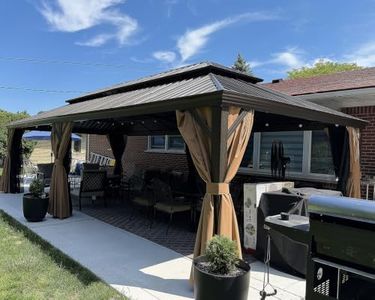 PURPLE LEAF 12' X 28' Outdoor Hardtop Gazebo Patio Wide Aluminum Frame Metal Double Roof with Heavy Duty Netting and Curtains for Permanent Hard Top Pavilion Screen Khaki
