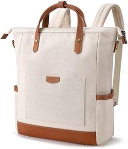 Missnine Backpack Purse for Women Convertible Canvas Backpack Tote Handbag for Work, College, Beige & Brown, 14 inch, Fashion