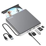 External CD DVD Drive, USB 3.0 & Type-C Portable CD/DVD +/-RW ROM Burner Rewriter with SD/TF & 2 USB Ports, Slim Optical DVD Player for Laptop Mac Macbook Pro Air PC Apple iMac Windows