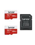 Lexar 128GB 2 Pack Micro SD Card E Series, microSDXC UHS-I Flash Memory Card with Adapter - Up to 100MB/s, A1, U3, Class10, V30, High Speed TF Card (2 microSD Cards + 1 Adapter)