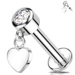 Melighting Titanium G23 Heart Cartilage Earring Internally Threaded 16G Dangle Helix Stud 6mm Helix Earring Clear CZ Flat Back Earring Labret Stud Tragus Piercing Jewelry