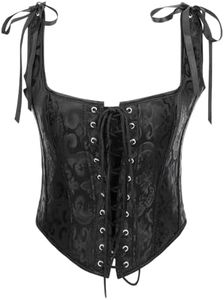 SUOSDEY Women Vintage Floral Corset Top Renaissance Vest Camisole Flower Print Bustier black