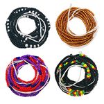 Teniinet 4PCS 50” Non-Stretching Handmade African Waist Beads Body Chain for Women (Tie-on)