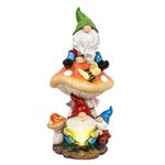 TERESA'S COLLECTIONS Garden Gnomes Statues Decorations for Yard with Solar Lights, Resin Sculptures& Statues on Mushroom Reading Garden Outdoor for Patio Lawn Ornaments,Ideal Gifts 12.6"