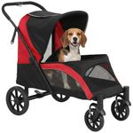 PawHut Dog Stroller, Easy Folding Pet Stroller for Large Dogs, Puppy Pram Pet Pushchair with 4 Big Wheels, Shock-Absorbing Frame, Safety Leashes, Brakes, Maximum Load 30 kg, Red/Black