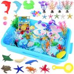 YIIHMEI Ocean World Play Sand for boy Kid Toy, Sensory Sand Set with Sand Box, 2lb Blue Magic Sand, Treasure Box, gems, Coins and Pearls etc, Perfect for Boy Girl Kid Toddlers Age 3-8