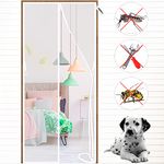 Magnetic Screen Door 190 x 180 cm Easy to Install Without Drilling Hands Free Heavy Duty mesh Keep Fresh air for Front Door and Home Outside Kids/Pets Walk Through Easily Fit Door White