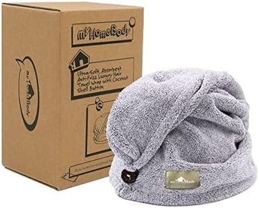 myHomeBody Asciugamano per Capelli | Turbante asciugacapelli di Lusso Anti-Crespo ad Asciugatura Rapida | con Bottone in Guscio di Cocco - Grigio
