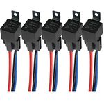 QitinDasen 5 Pieces 4 Pin Car Relay, 12V 40A SPST Automotive Relay with Harness Socket and 14/16 AWG Pre-Wired, for Car Truck Boat (Black)