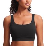 CRZ YOGA Butterluxe Womens U Back Sports Bra - Scoop Neck Padded Low Impact Yoga Bra Workout Crop Top with Built in Bra Black Medium