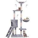 Cat Tree, 145cm Cat Scratch Posts Multi-Level Stable Cat Climbing Tower Cat Activity Trees with Ladder, Indoor Pet Activity Furniture Play House for Kitty Kitten