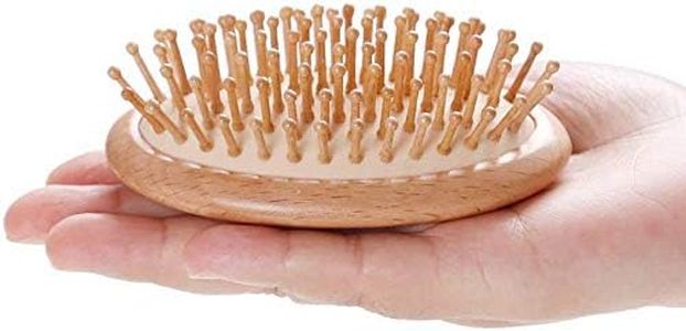 Pig Bristle Round Brush - Anti-Static Wood Pins, Compact Travel-Friendly Design for All Hair Types