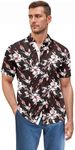 ETHANOL Men Classic Slim Fit Woven Short Sleeve Wrinkle Resistant Print Shirt MSTL46568-2444BRG Dark RED S