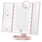 HAMSWAN Makeup Mirror Vanity Mirror with Lights, 1X 2X 3X 10X Magnifying, Lighted Makeup Mirror, Touch Control, Dual Power Supply, Portable LED Makeup Mirror, Women Gift (Pink+10X)