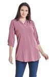 NIONI Women’s Solid Tunic with Fashionable V-Fold Neck | Micro Pleated Rayon Kurti | Lycra Material | 3/4th Sleeve Short Kurta for Woman & Girl (Pink Purple, XL)